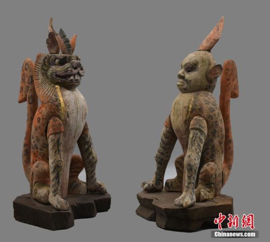 圖為慕容智墓出土鎮(zhèn)墓獸。 中新社發(fā) 甘肅省文物局 供圖