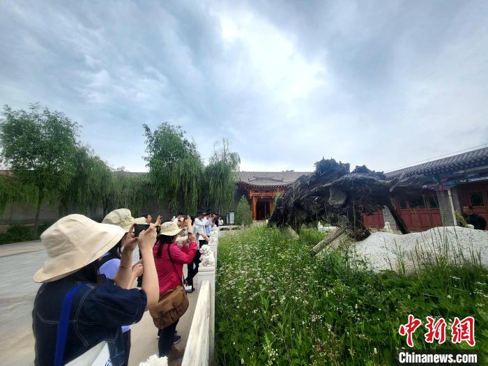 圖為媒體記者在青海永錄民俗參觀采訪。　薛蒂 攝